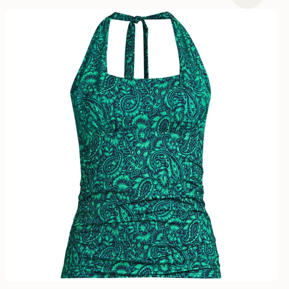 16L Lands' End Navy and Emerald Paisley Tankini Top